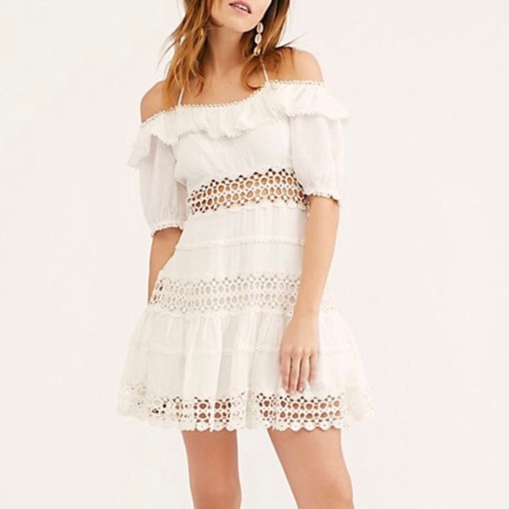 Free People White Off-Shoulder Lace Mini Dress